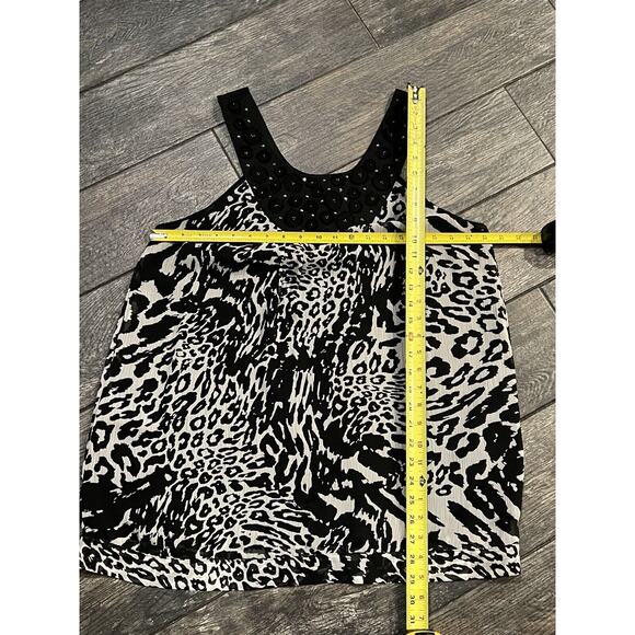 Lapis Beaded Black White Tunic Abstract Top Leopard 2 Layer Size L - Picture 2 of 11